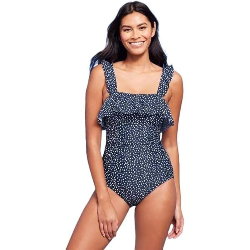 NWT Kona Sol Navy Polka Dot Ruffle One Piece Swimsuit Padded Plus Size 18 PLUS